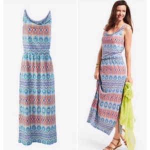 CAbi Maxi Dress "fun in the sun" ikat rainbow pattern Size small